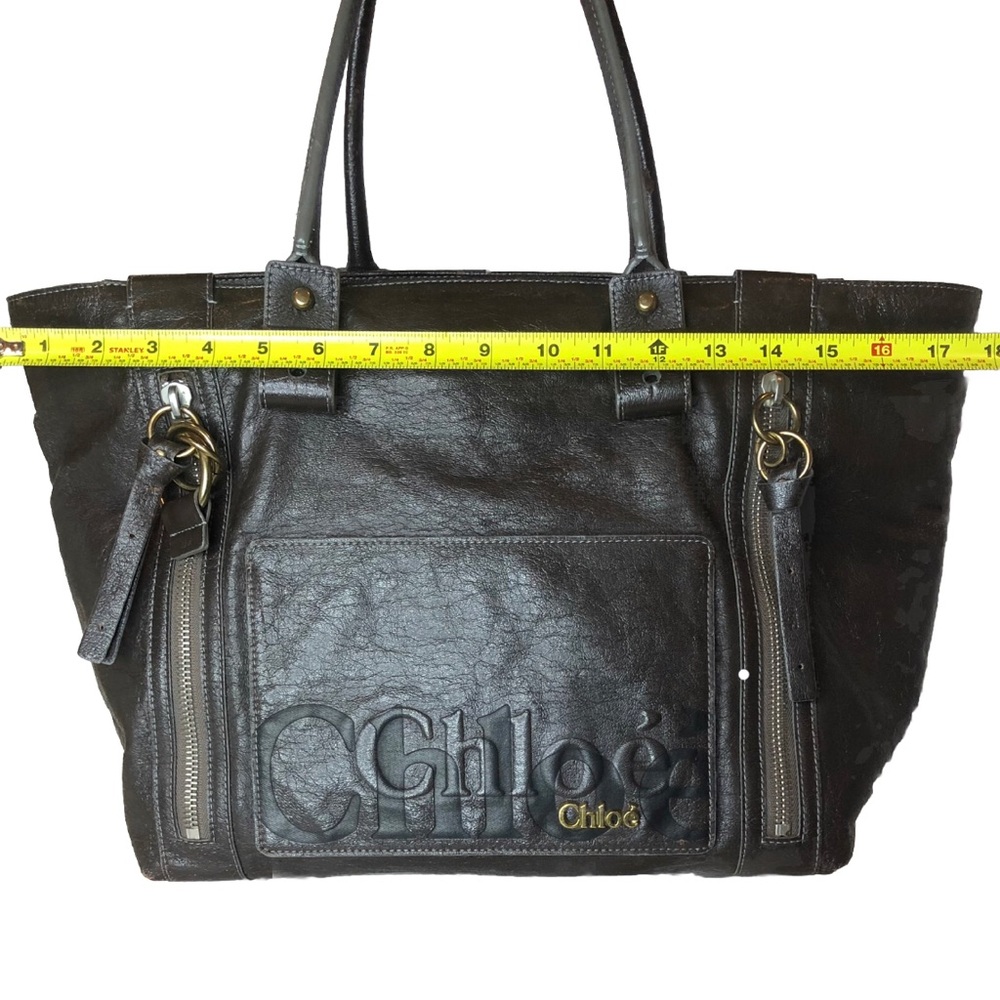 Chloe Eclipse Oversized Metallic Grey Tote Should… - image 7